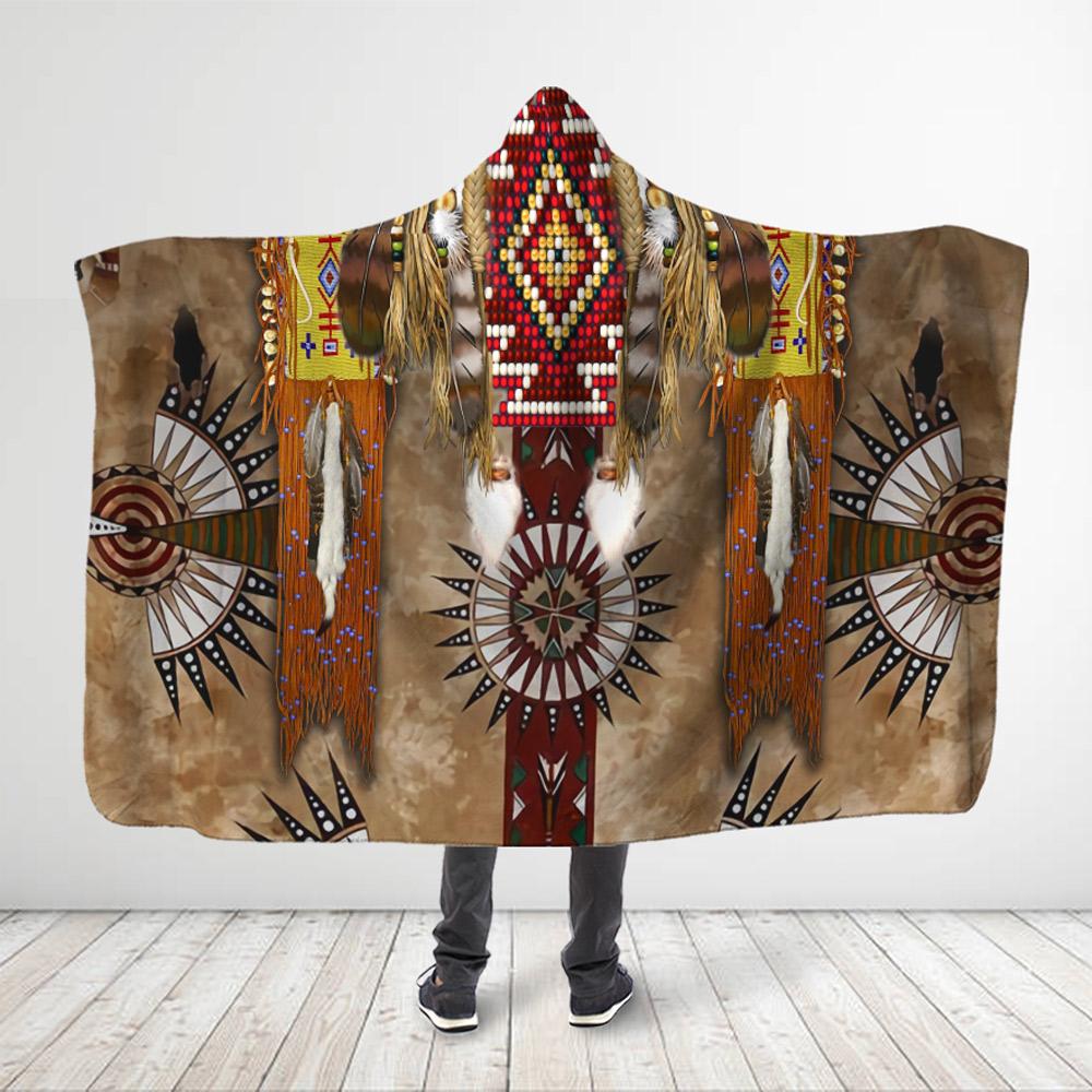 Aborigine Style 3D All Over Printed Native American Symbols – Light Brown Hooded Blanket