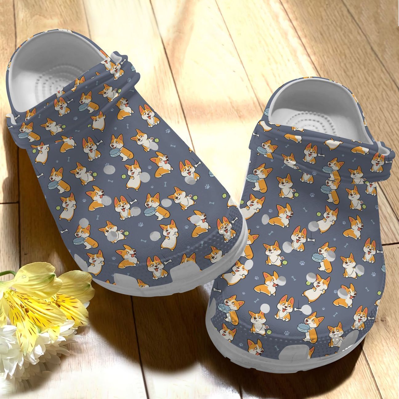 Corgi Personalize Clog, Custom Name, Text, Fashion Style For Women, Men, Kid, Print 3D Playful Corgi