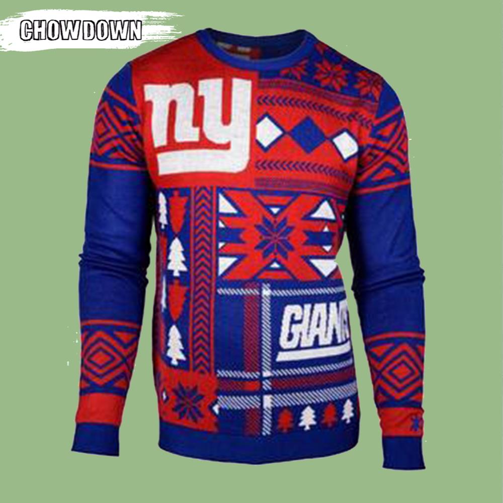 New York Giants Gift For Fan Ugly Wool Sweater Christmas Nyc Patches Football Xmas Crew Neck