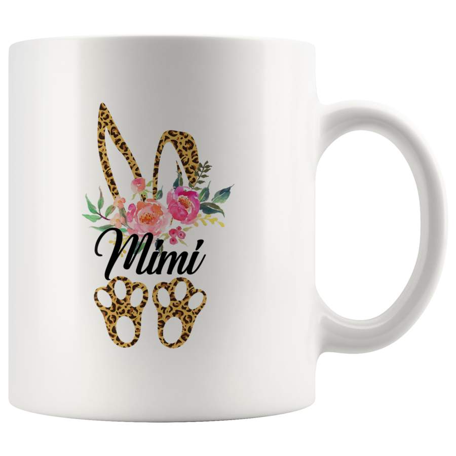 Mimi Bunny Leopard Print Floral Funny Thanksgiving Day Gift For Grandma Mimi Nana Women Mom White Coffee Mug