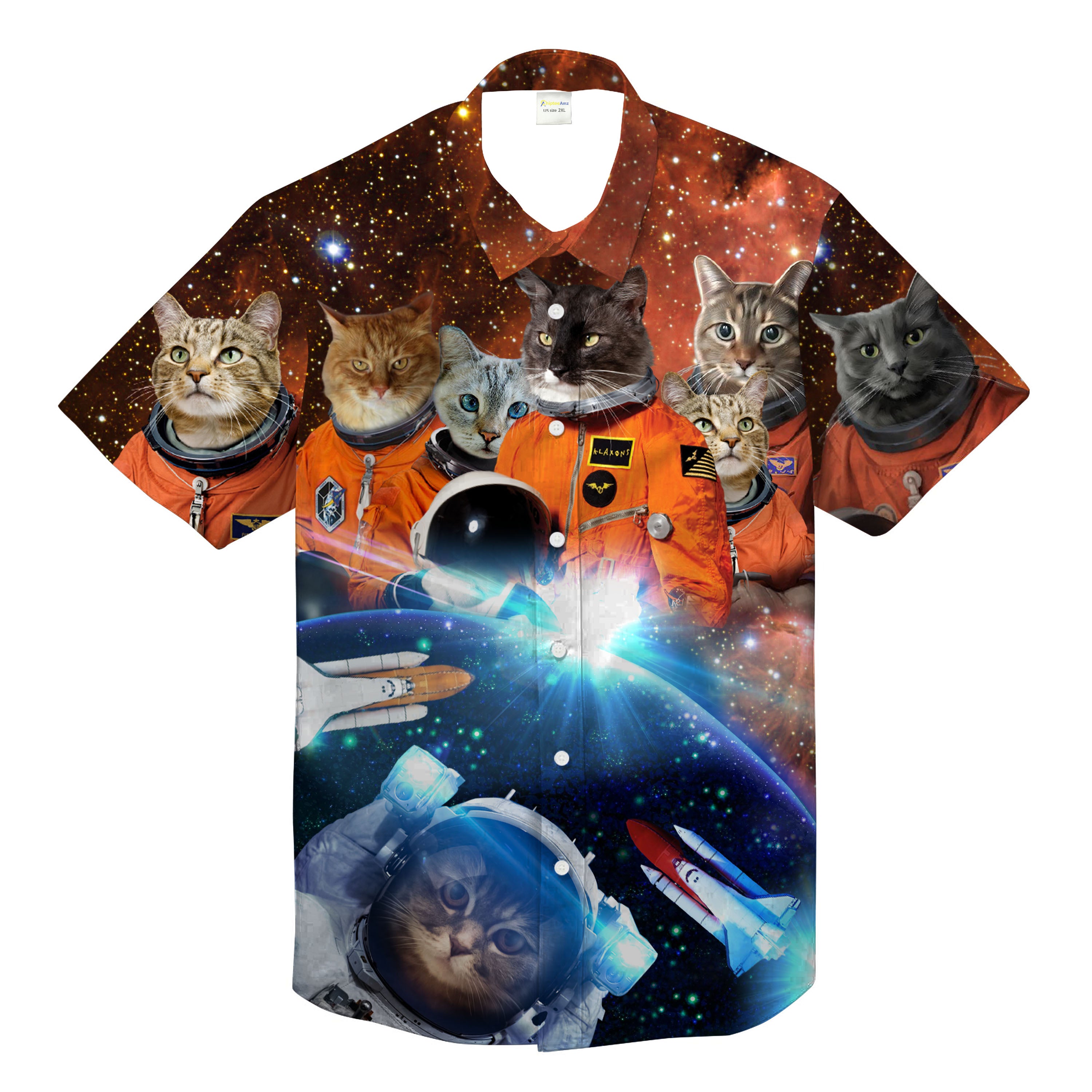 Astronaut Cat Hawaiian Shirt, Space Cat Blue And Orange Galaxy 3D Hawaiian Shirt – Tnn646