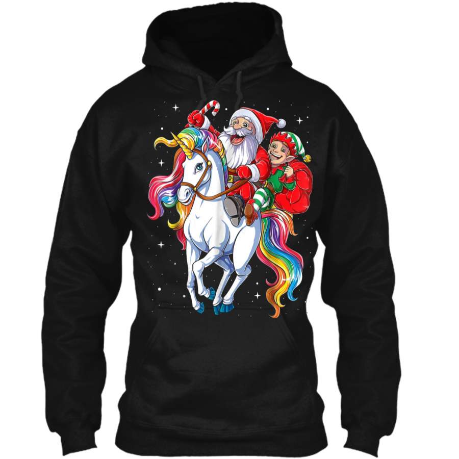 Unicorn Christmas  Girls Santa Elf Kids Women Xmas Tees Pullover Hoodie 8 oz