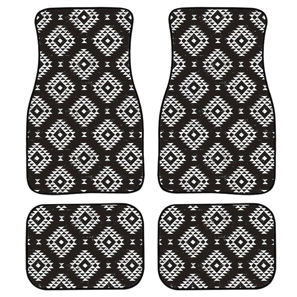 Black And White Navajo Pattern Print Front And Back Car Floor Mats, Front Car Mat