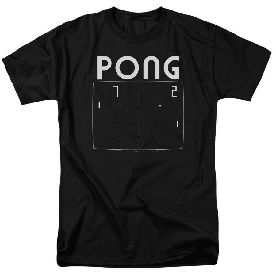 Mens Atari PONG GAME SCREEN Licensed Vintage Style T-Shirt Round Neck Short Sleeves Tops Clothing