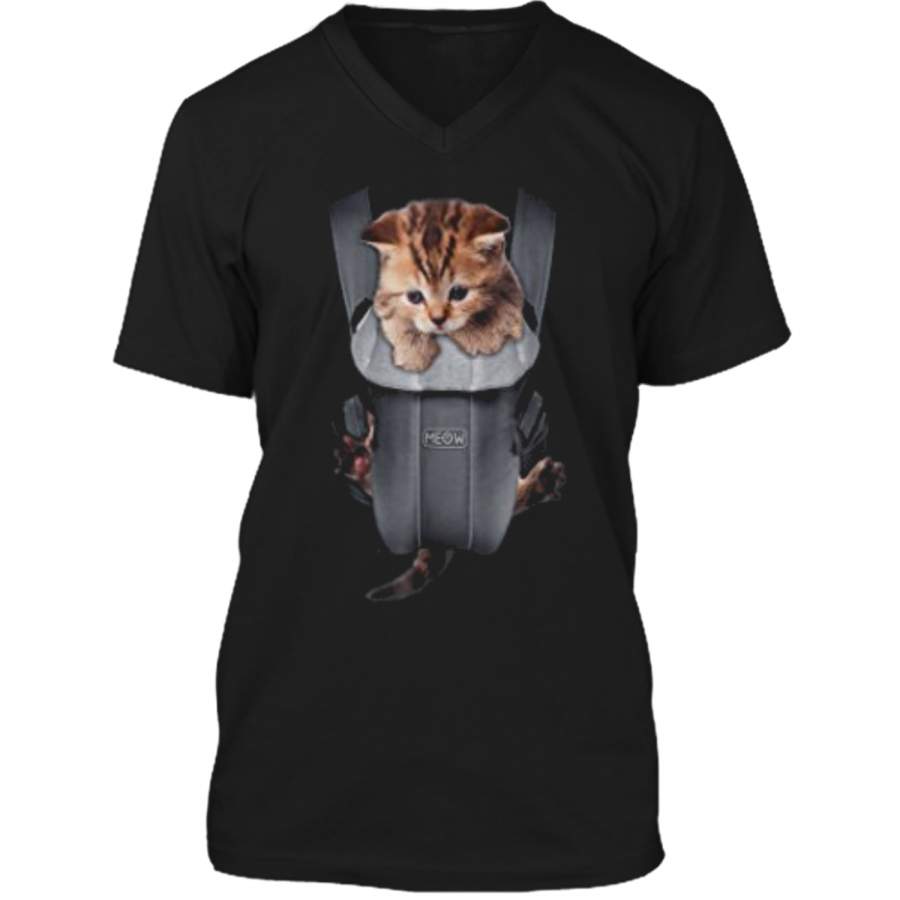 Meow Cat Kitten Carrier  Mens Printed V-Neck T