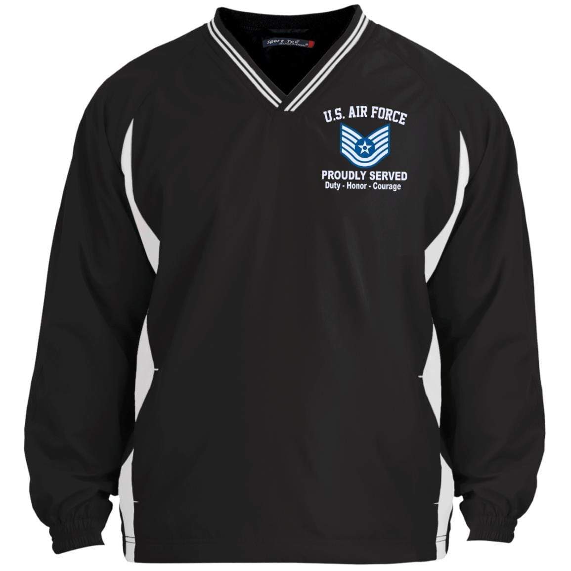 US Air Force E-6 Technical Sergeant TSgt E6 Noncommissioned Officer Proudly Served Embroidered Sport-Tek Tipped V-Neck Windshirt