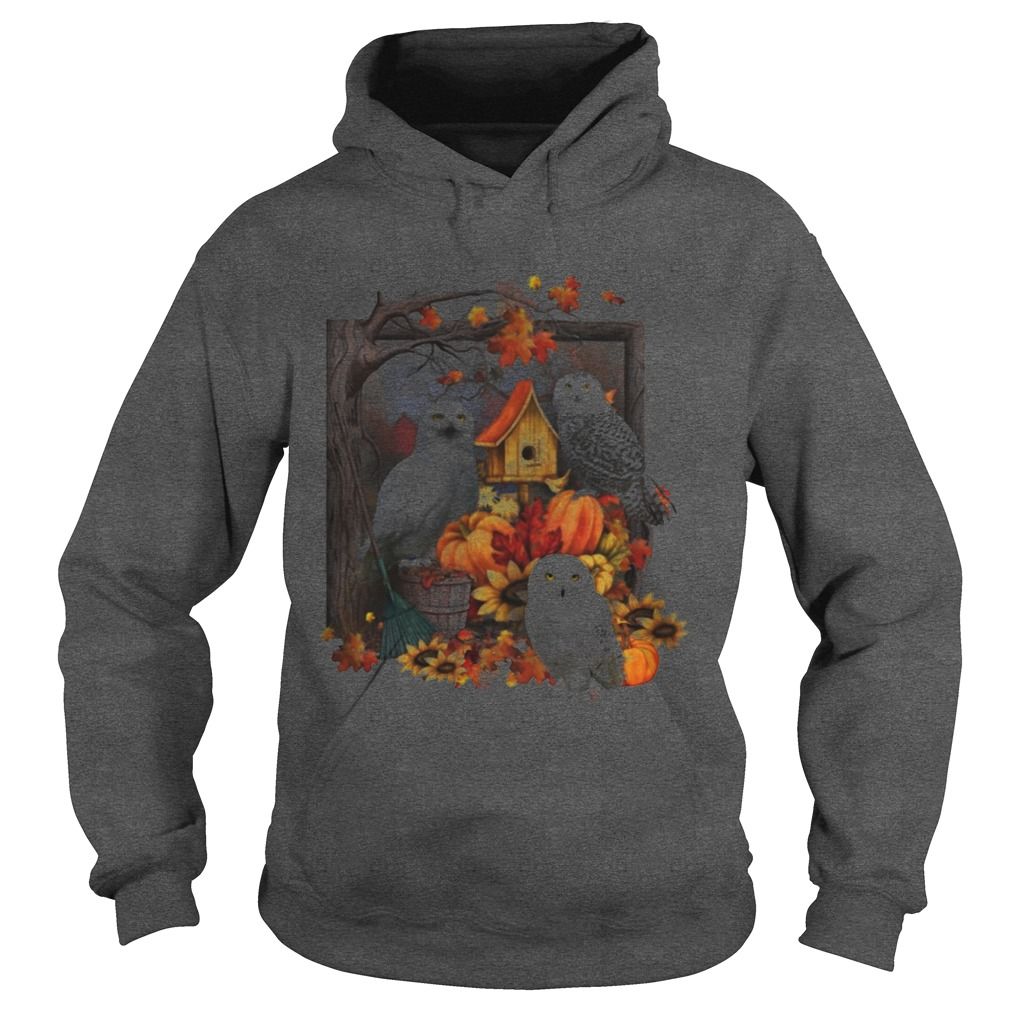 Owl pumpkin flowers and autumn leaf tree shirt