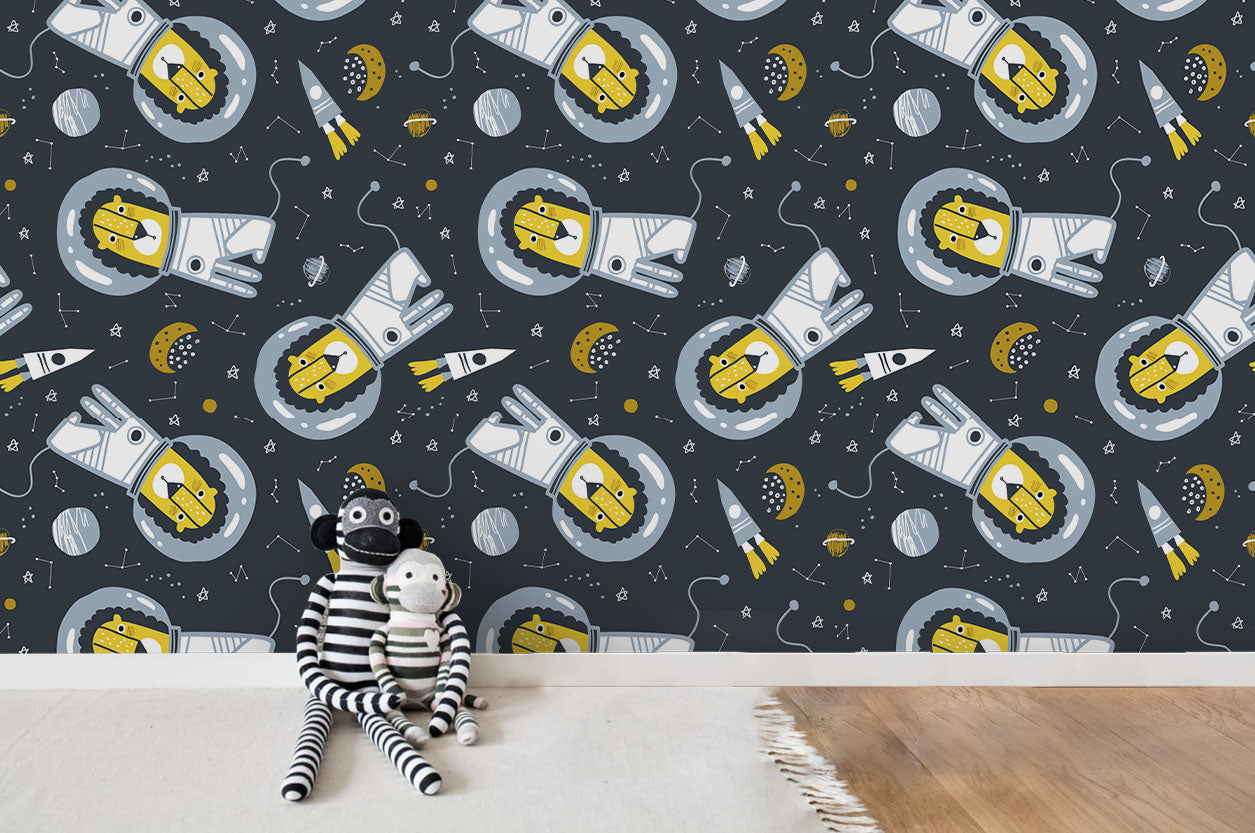 3D The Lovely Cosmic Lion Rocket Wall Mural Wallpaper Zy D1