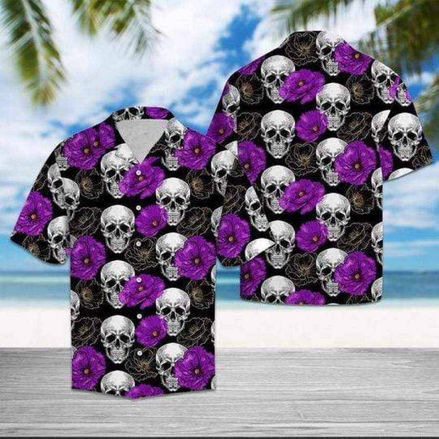 Skull With Purple Flower Hawaii Aloha Shirts Ha94121