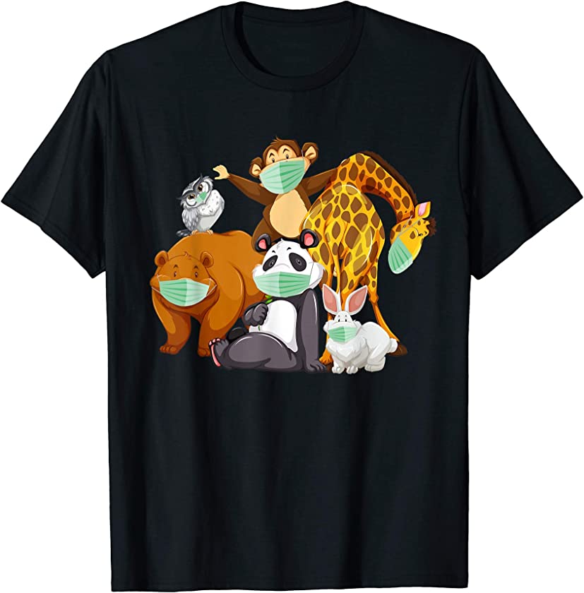 Wild animal Face Mask Bear Monkey Panda Giraffe Bunny Cute T-Shirt