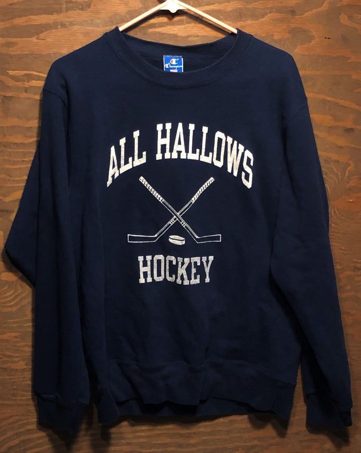 Vintage Tous Les Hallows Ice Hockey Des Ann Es 1980 Bleu Champion Crewneck Vintage Hockey Pull Grand Shirt