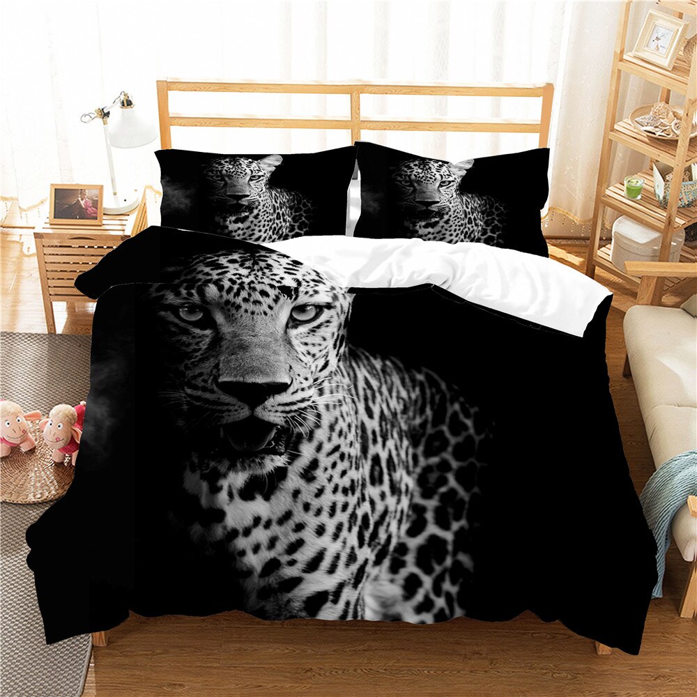 Style Bedding Set 3D Digital Leopard Printing Duvet Cover & Pillowcases Set With Zipper Closure Uk/Au/Us Size