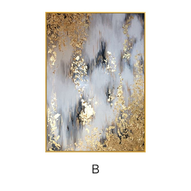 Palette Golden Flower Oil Painting On Canvas Wall Art Abstract Gold Wall Painting Cuadro Decoration Retro Print Poster Decor