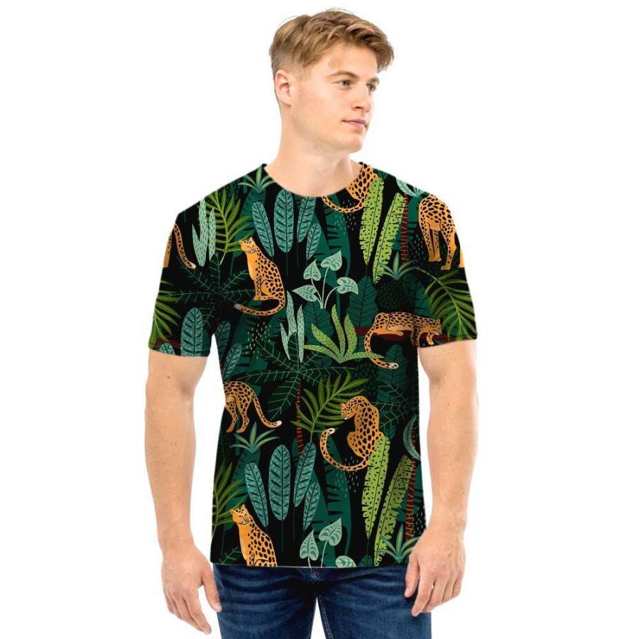 Tropical Leopard Hawaiian Print Men T Shirt