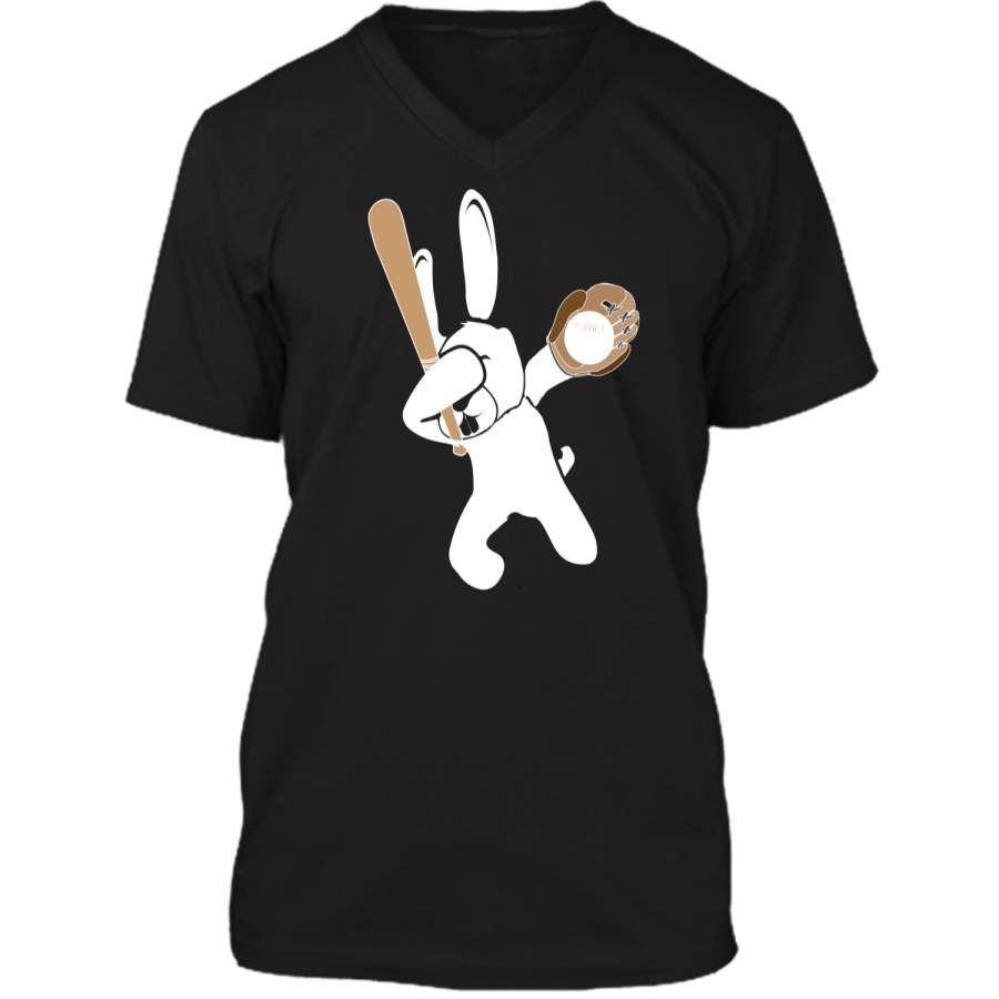 Dabbing Hip Hop Bunny Easter Shirt Dab Baseball Rabbit Dance Mens Printed V-Neck T