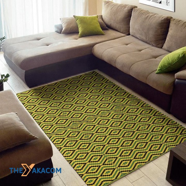 Yellow Green And Black African Patterns Rectangle Area Rug Floor Decor