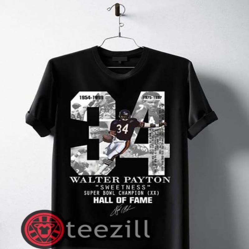 34 Walter Payton sweetness super bowl champion Hall of fame signature chicago bears shirt