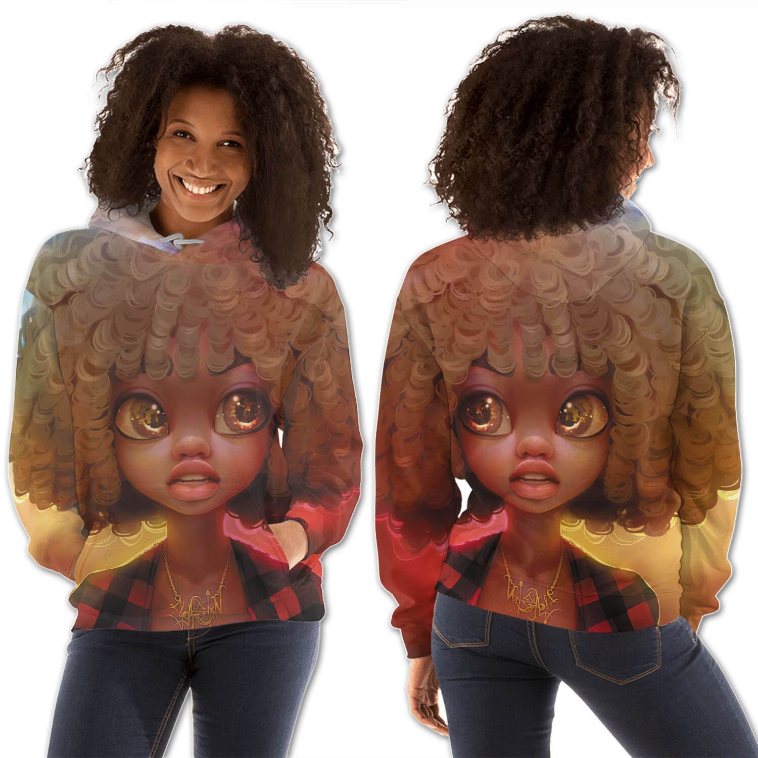 African American Hoodies Beautiful African American Female All Over Print Womens Hooded Sweatshirt Black History Month Clothing BPS23852