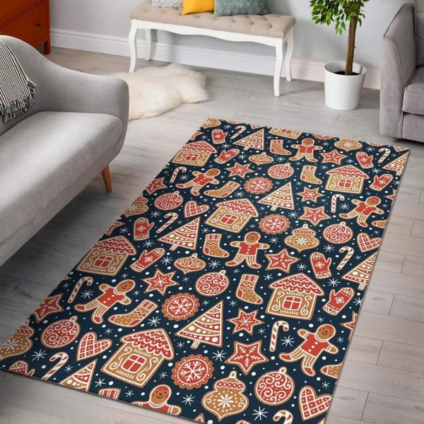 Gingerbread Man Chirstmas Pattern Print Area Rug