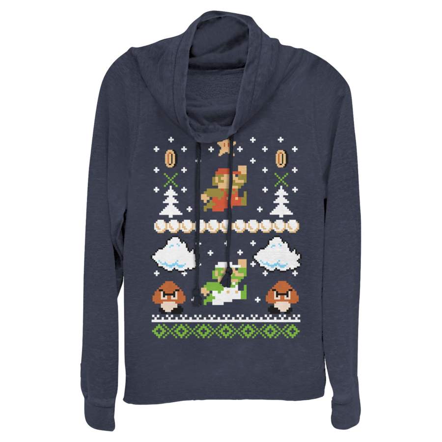 Nintendo Junior’s Ugly Christmas Super Mario  Cowl Neck Sweatshirt