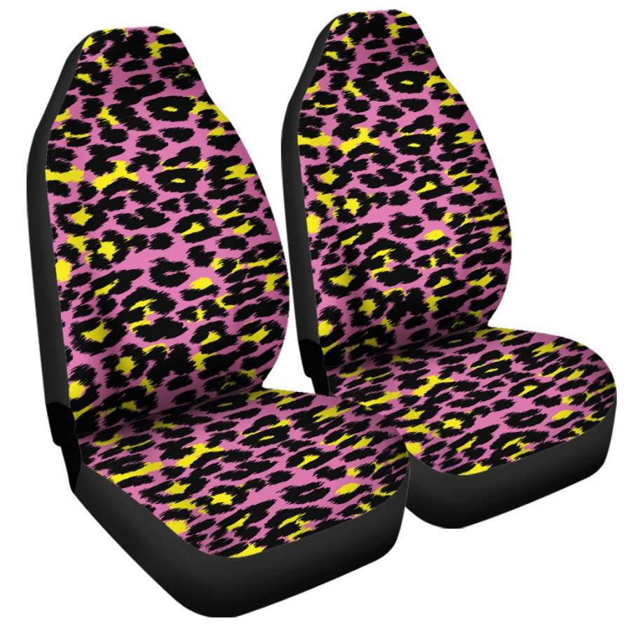 Pink And Yellow Leopard Print Universal Fit Car Seat Covers