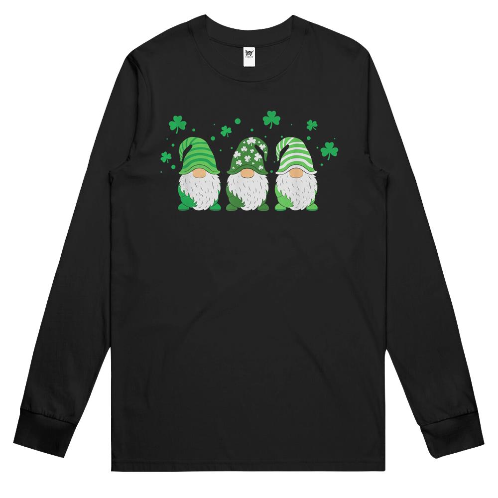 Cute Gnomes Holding Shamrock Leopard Plaid St Patrick’S Day Long Sleeve T Shirts