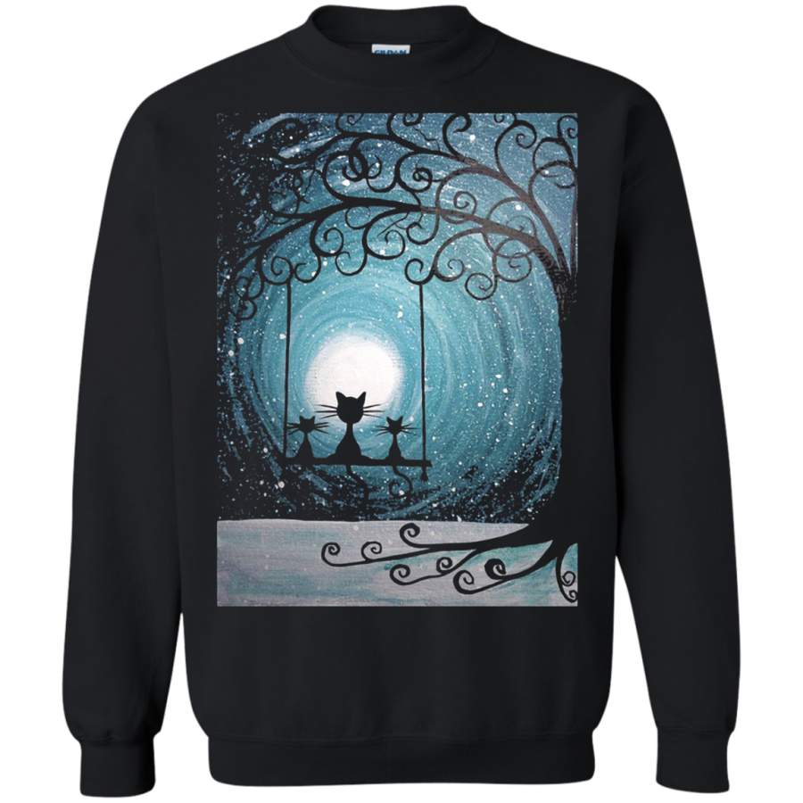 AGR Three Black Cats On Swing Night Painting Sweatshirt