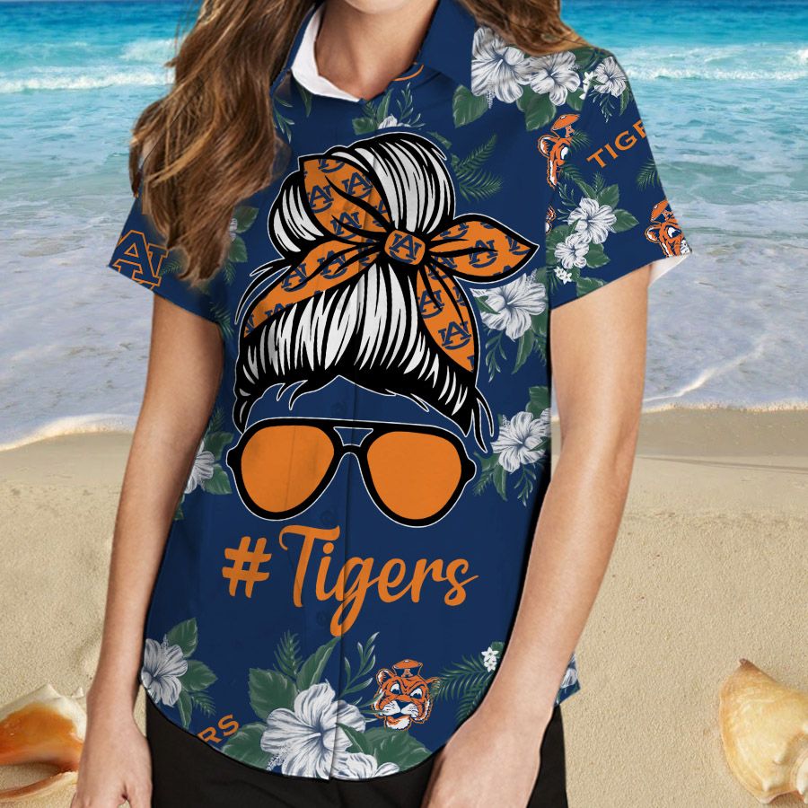 Auburn Tigers Girl Messy Bun Hawaiian Shirt And Shorts 288 L1BTH0442