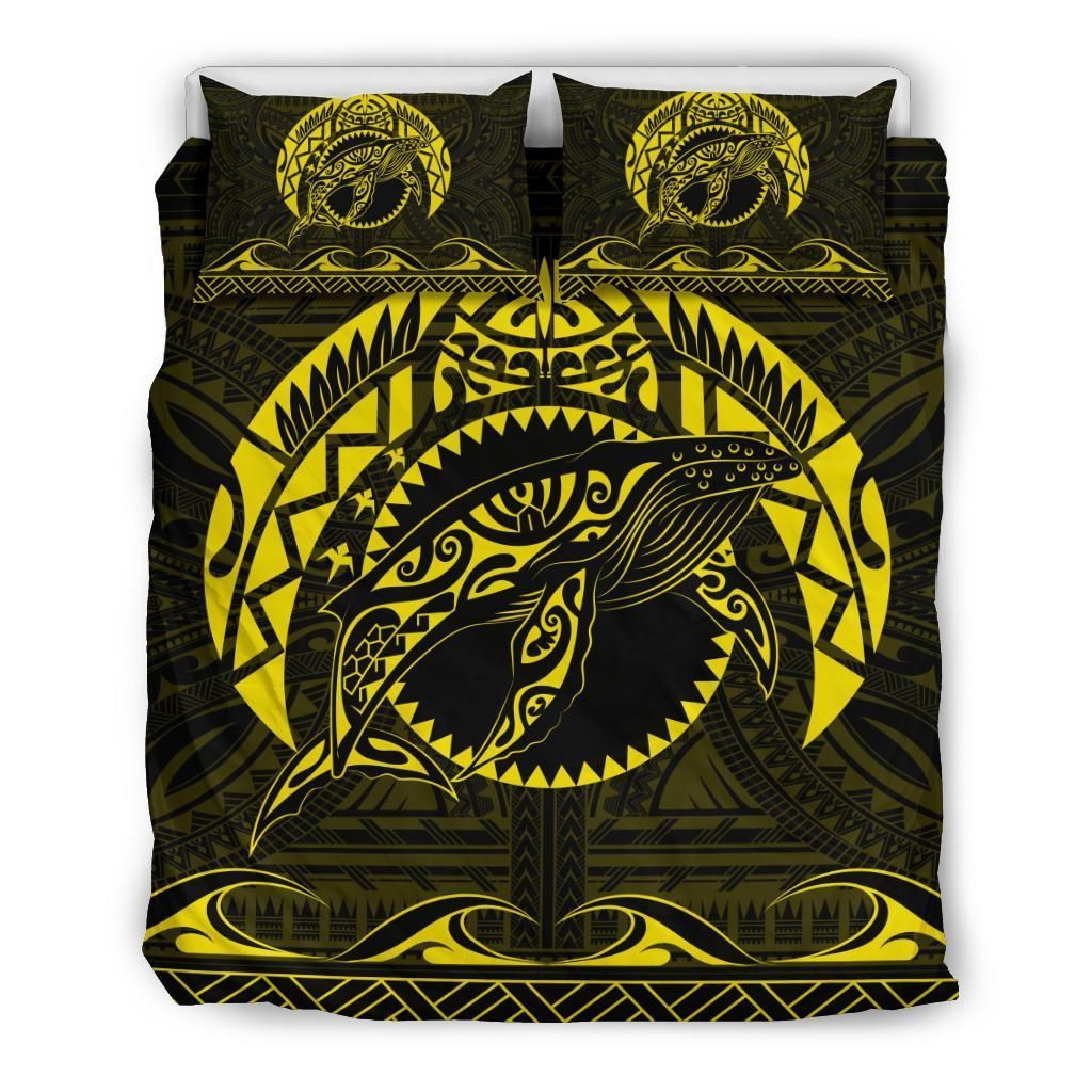 Alohawaii Bedding Set – Cover And Pillow Cases Hawaiian Polynesian Whale Yellow – Ah – J7