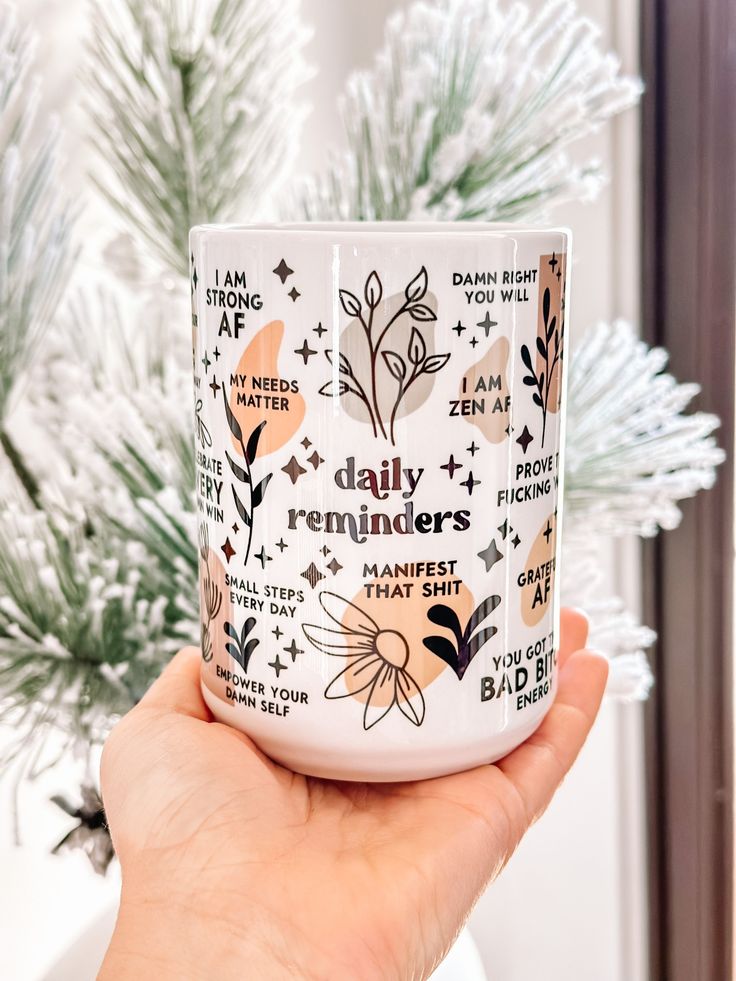 Daily Reminders mug, Mental Health mug ,Daily Affirmations Glass cup