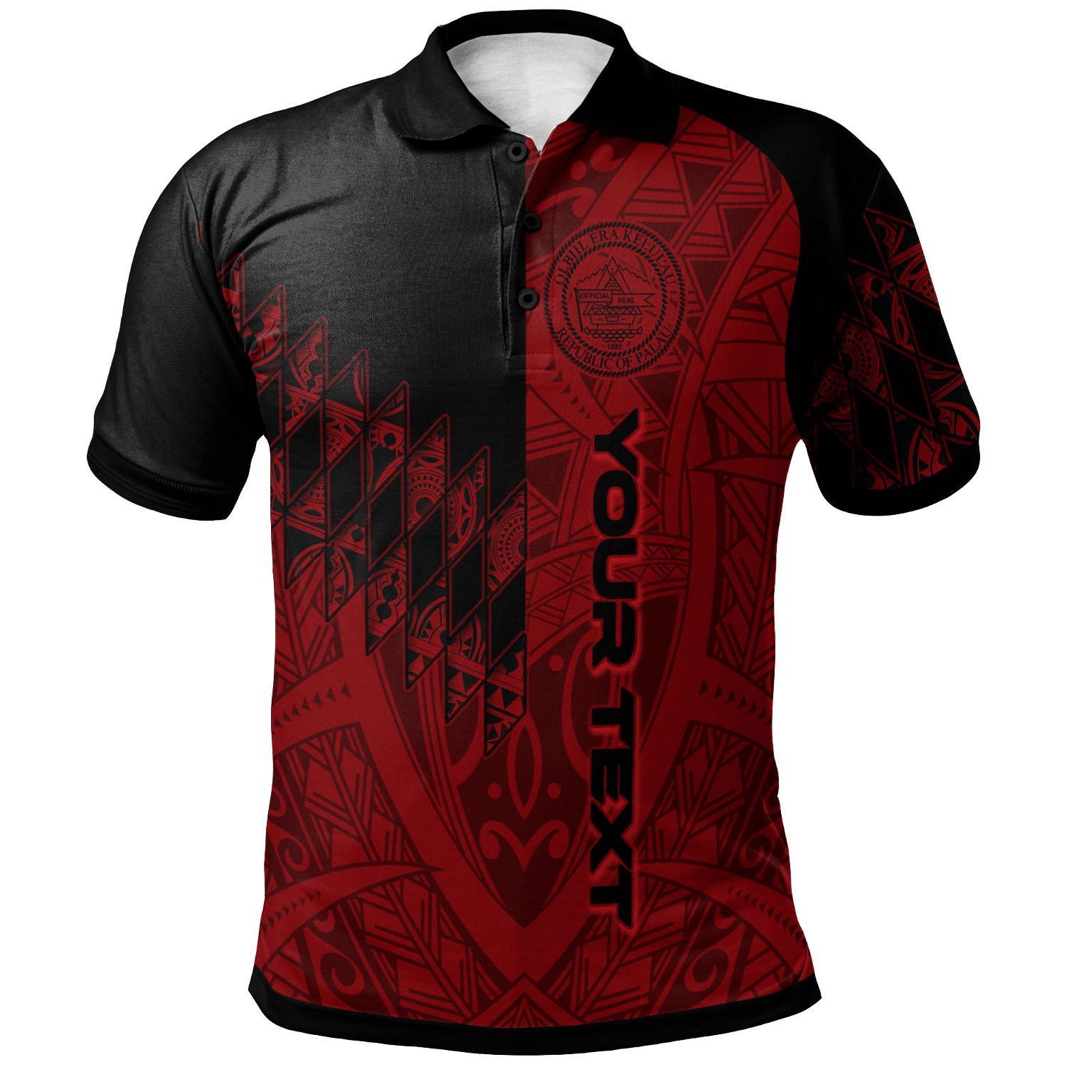 Palau Personalised Polo Shirt - Red Color Symmetry Style - BN01