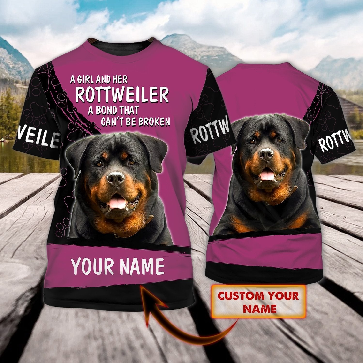 Personalized Name 3D Tshirt For Dog Lovers A Girl And Her Rottweiler A Bond That Can’T Be Broken