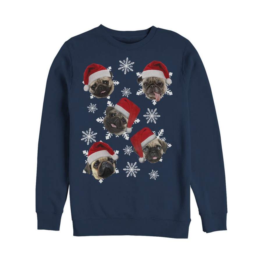 Lost Gods Men’s Ugly Christmas Pug Snowflakes  Sweatshirt Navy Blue