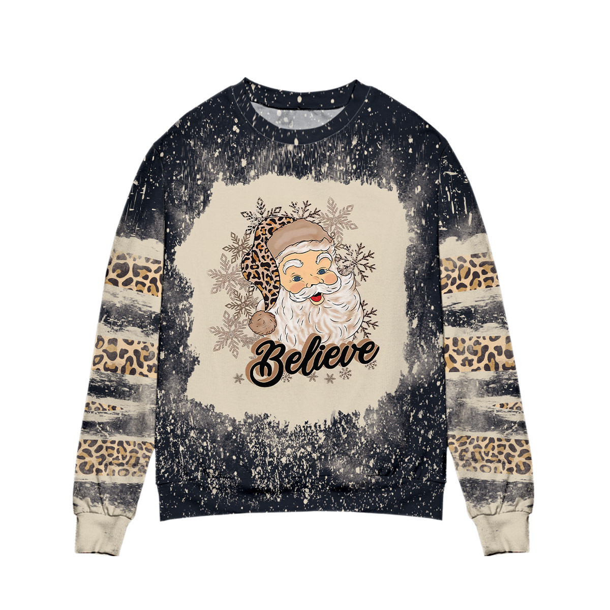 Awesome Believe Santa Claus Leopard Pattern Mom Sweatshirt #191121L