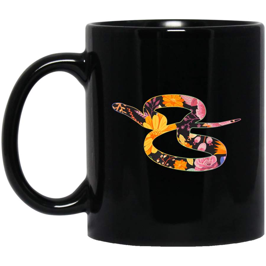 Floral Flower Vintage Retro Garter Snake Lover Mug Black Mug