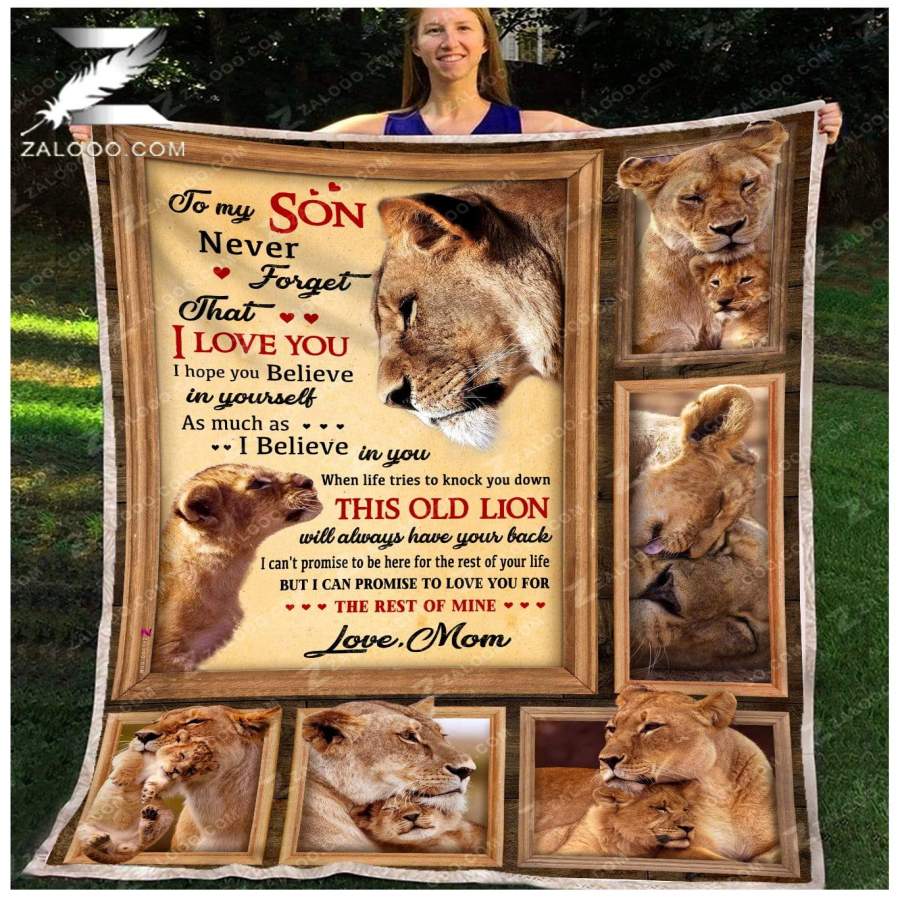 Zalooo – Fleece Blanket – Custom Blanket –  LION – To my Son (Mom) – I Will Always Have Your Back