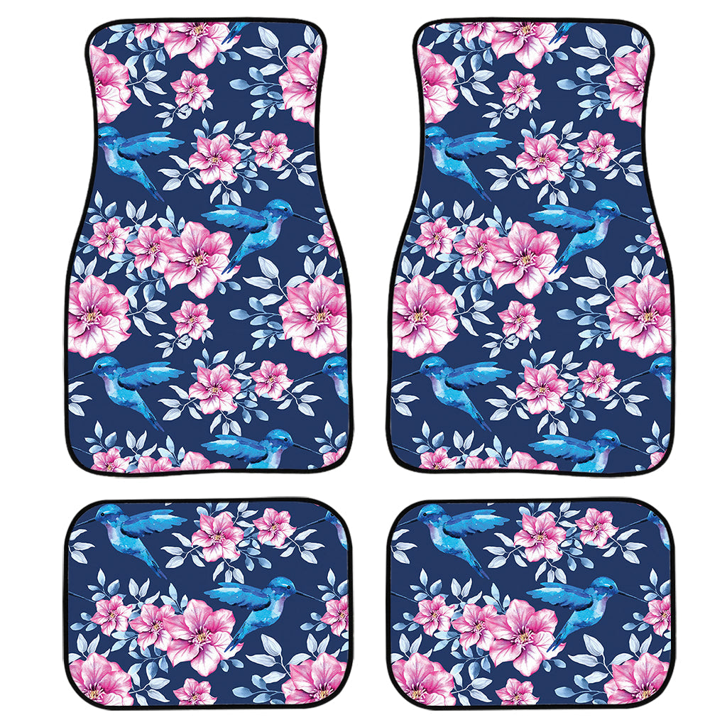 Pink Flowers And Hummingbird Print Front And Back Car Floor Mats, Front Car Mat