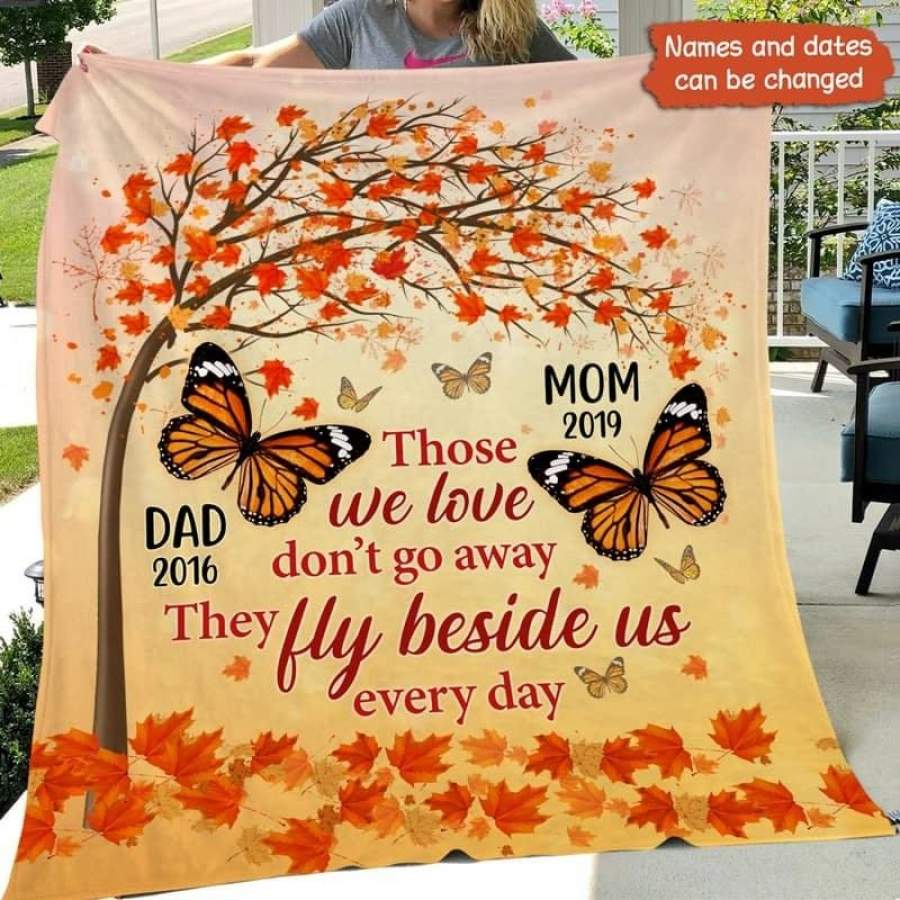 Falling Leaves Butterflies Memorial Personalized Fleece Blanket