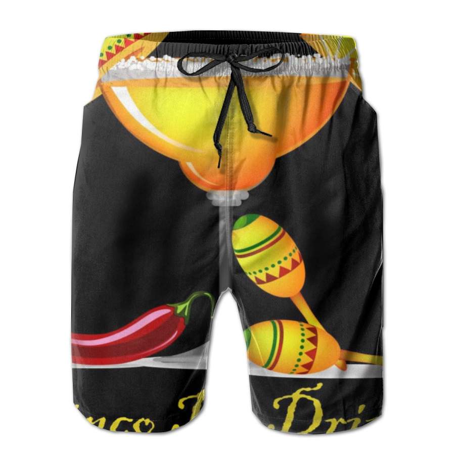 2 Pack Cinco De Drinko Margarita Mayo Funny Day Of The Dead Poster Men Swim Trunks Drawstring Elastic Waist Quick Dry Beach Shorts with Mesh Lining Swimwear Bathing Suits