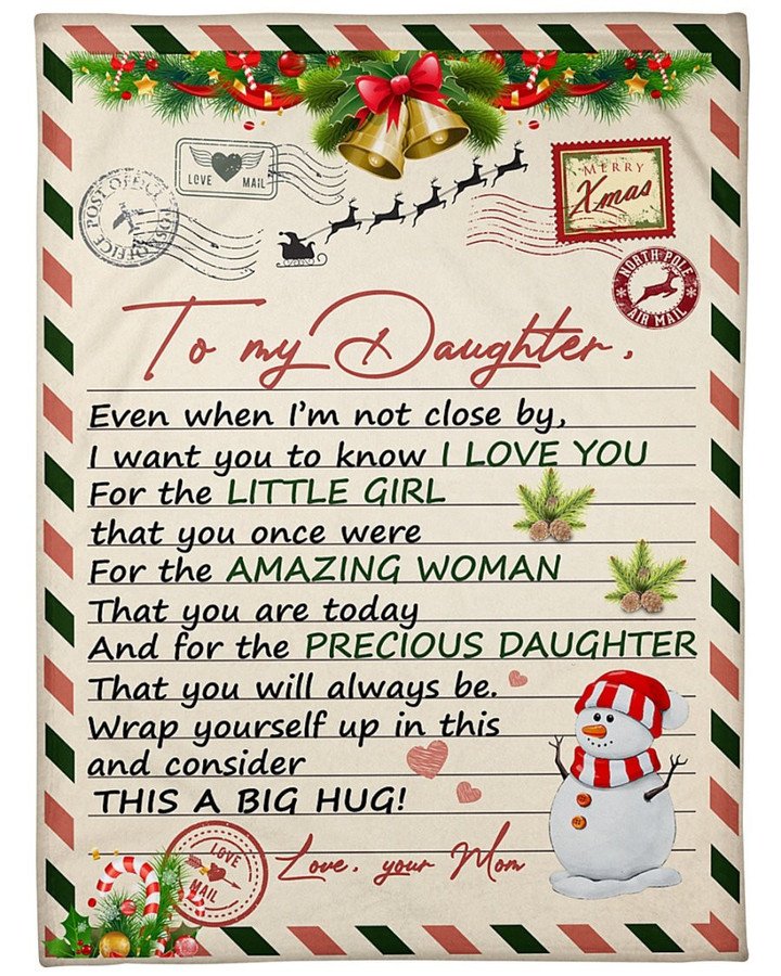 To My Daughter This A Big Hug Merry Christmas Fleece Blanket Gift For Christmas, Gift From Mom To Daughter Home Decor Bedding Couch Sofa Soft And Comfy Cozy