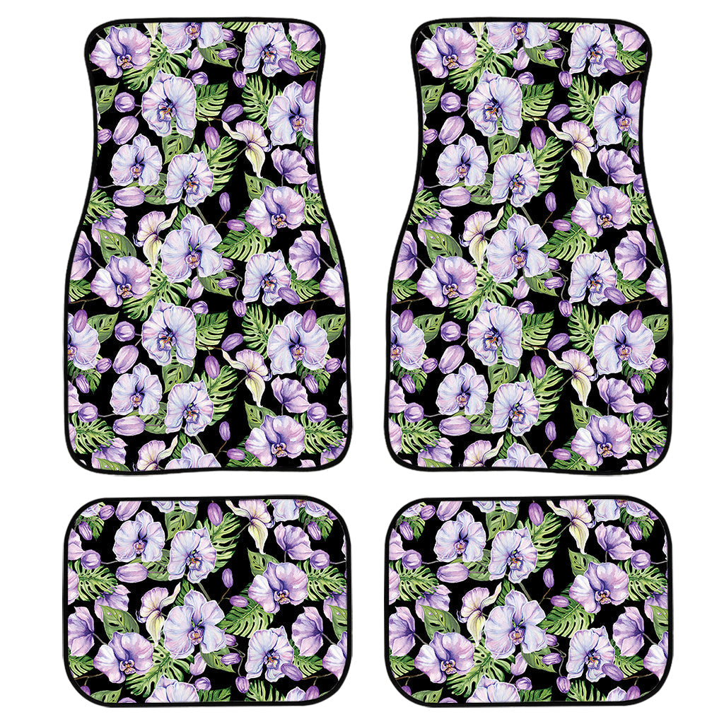 Watercolor Cattleya Pattern Print Front And Back Car Floor Mats, Front Car Mat