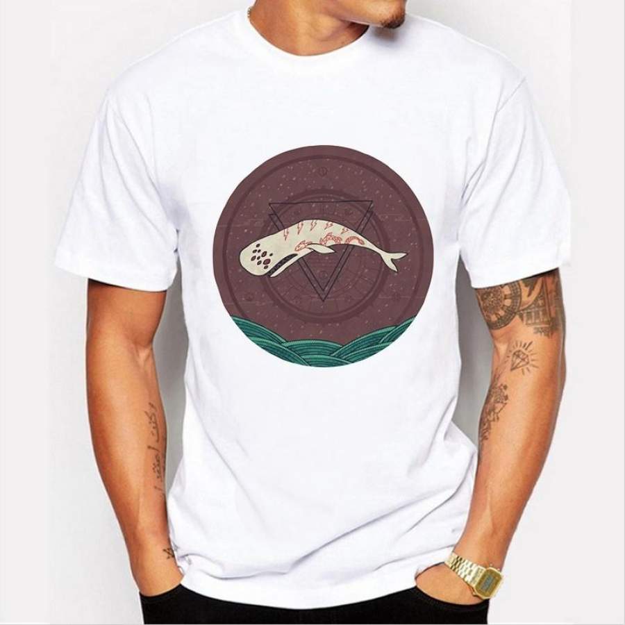 2017 Arrivals Deep sea whales Men T Shirt Fishes Printed t-shirt Short Sleeve Casual Basic Tops Cool Tee Shirts