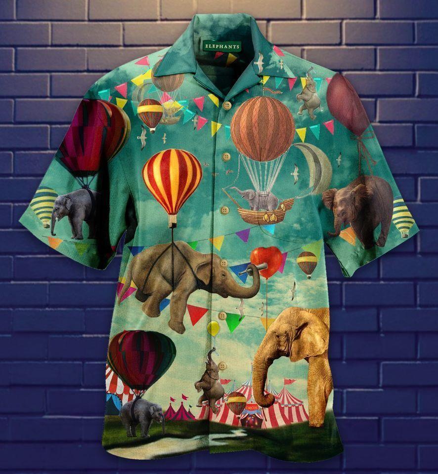 Beach Shirt Cover Your Body With Amazing Hot Air Balloon Elephant I Can Fly Hawaiian Shirts