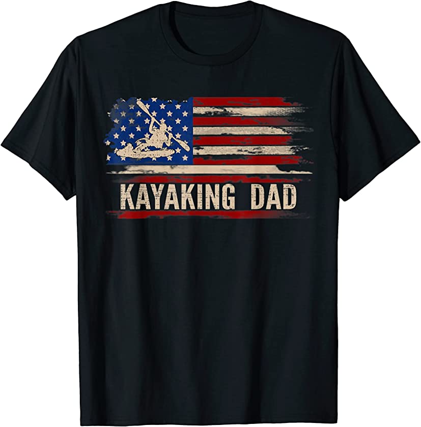 Vintage Kayaking Dad American USA Flag Kayak Gift T-Shirt