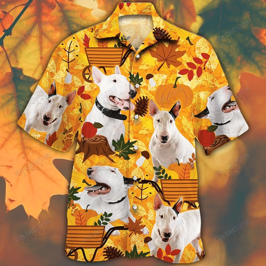 Bull Terrier Dog Lovers Orange Nature Autumn Hawaii Shirt Ha111731