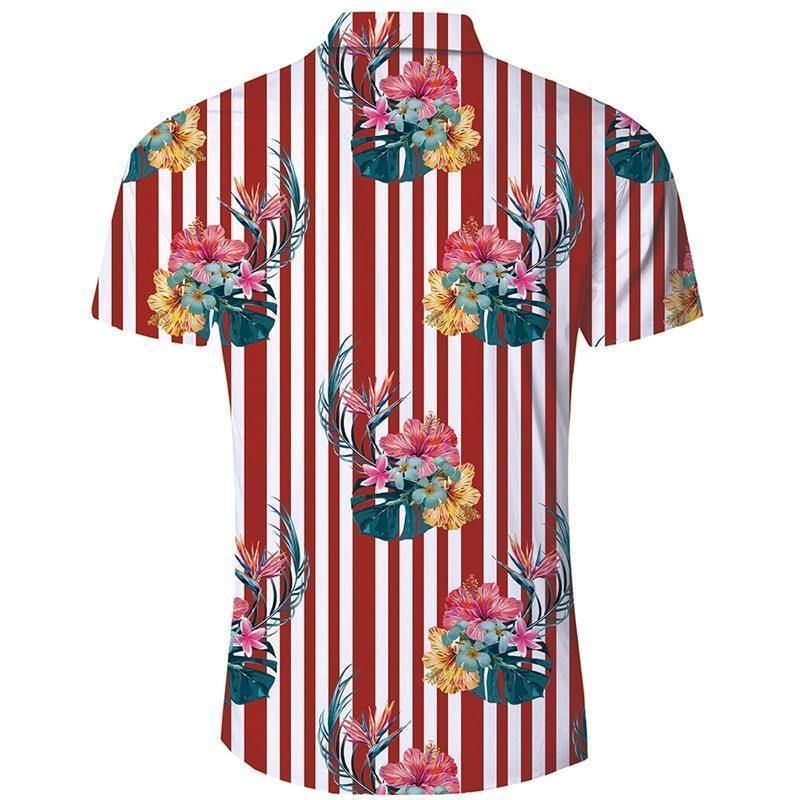 Get Now Mens Hawaii Short Sleeve Shirts Red Stripes Floral Ha2496