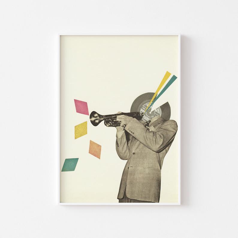 Poster Canvas Jazz Poster, Music Gift, Surreal Art, Blue Notes Gift For Jazz Lovers, Jazz Poster Wall Decor, Poster Gift Decor Home Decor Wall Art Visual Art