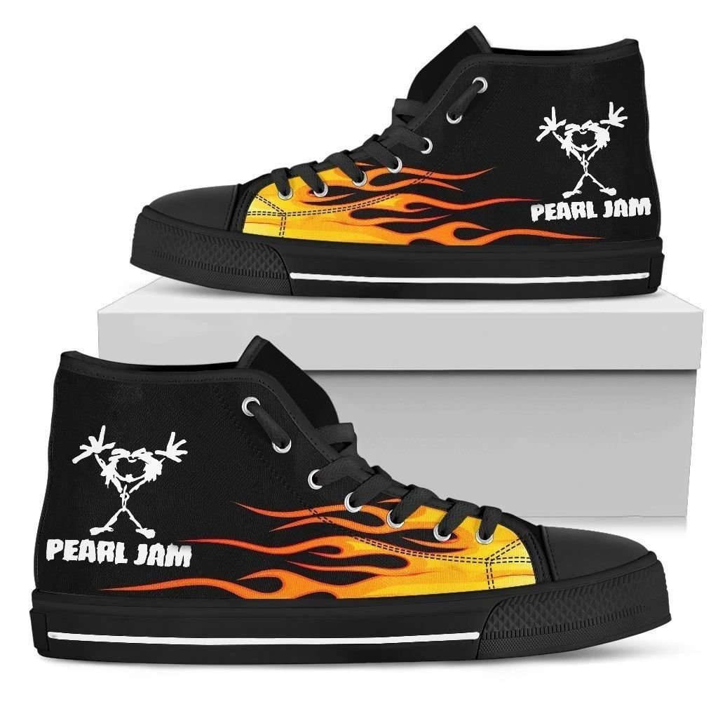Pearl Jam High Top Shoes Flame Sneakers For Music Fan High Top Shoes Va95
