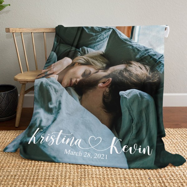 Personalized Photo Couple Gift For Him For Her Custom Image Name And Date Blanket