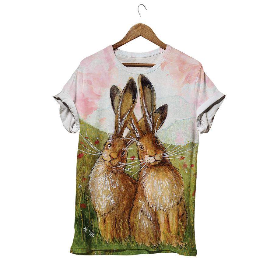 Lovely Rabbit Couple Meadow T-shirt